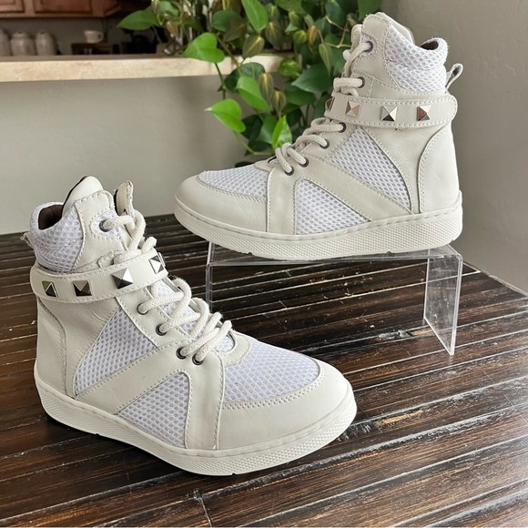 SANDRO MOSCOLINI Mesh Studded High Top Sneakers In Ivory - Picture 3 of 15